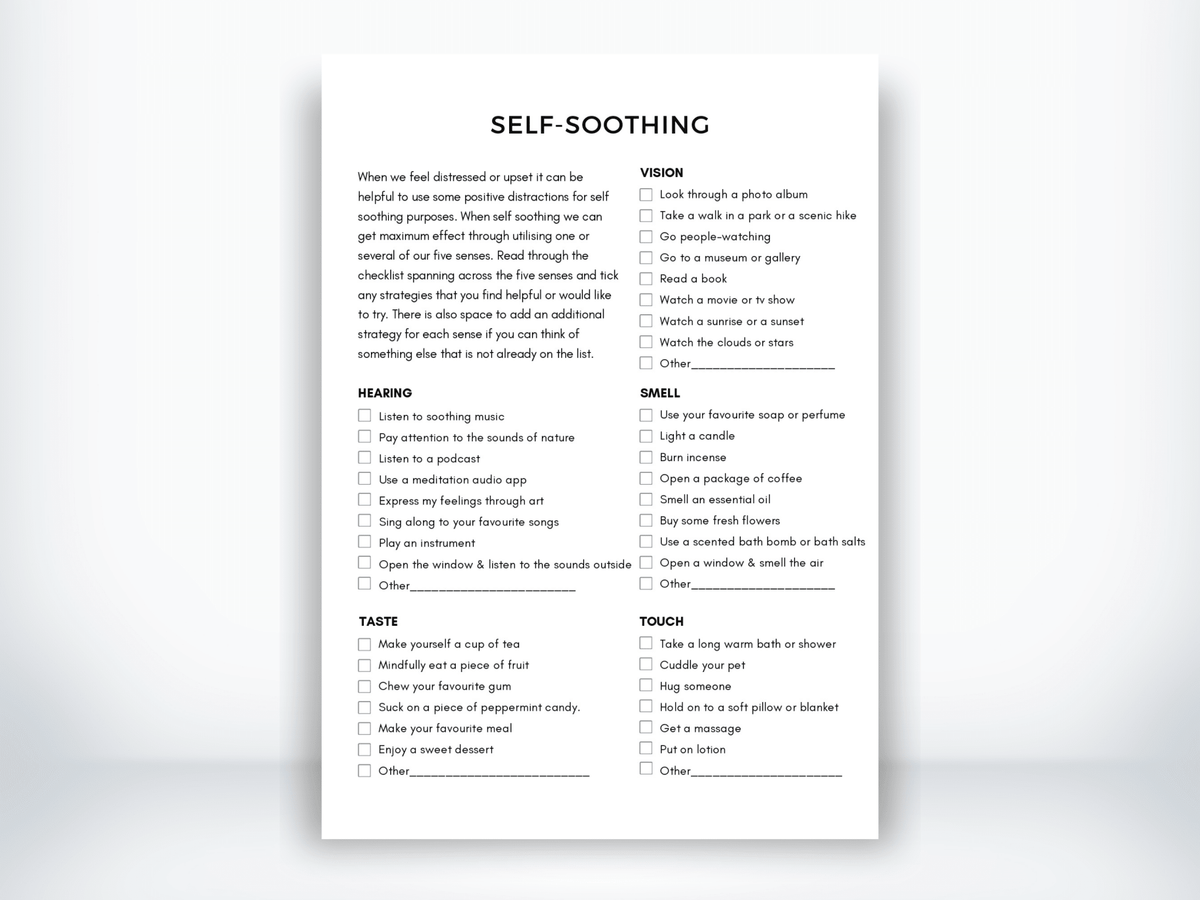 Self-Soothing for Distress DBT Skills PDF - My Thriving Mind