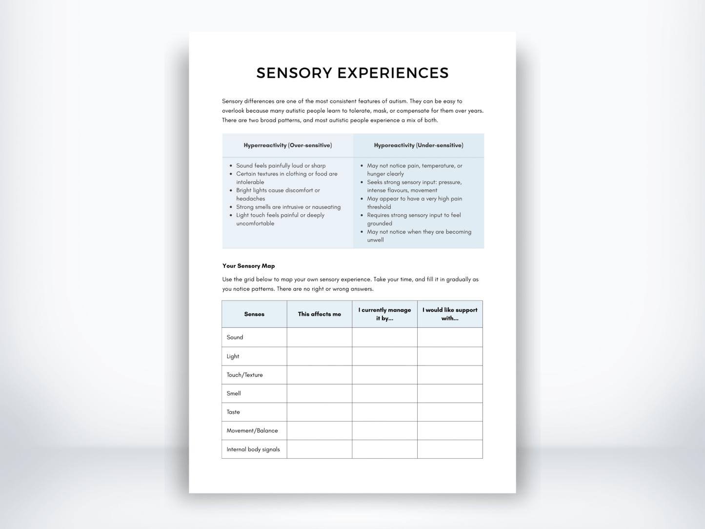 Sensory Experiences PDF - My Thriving Mind