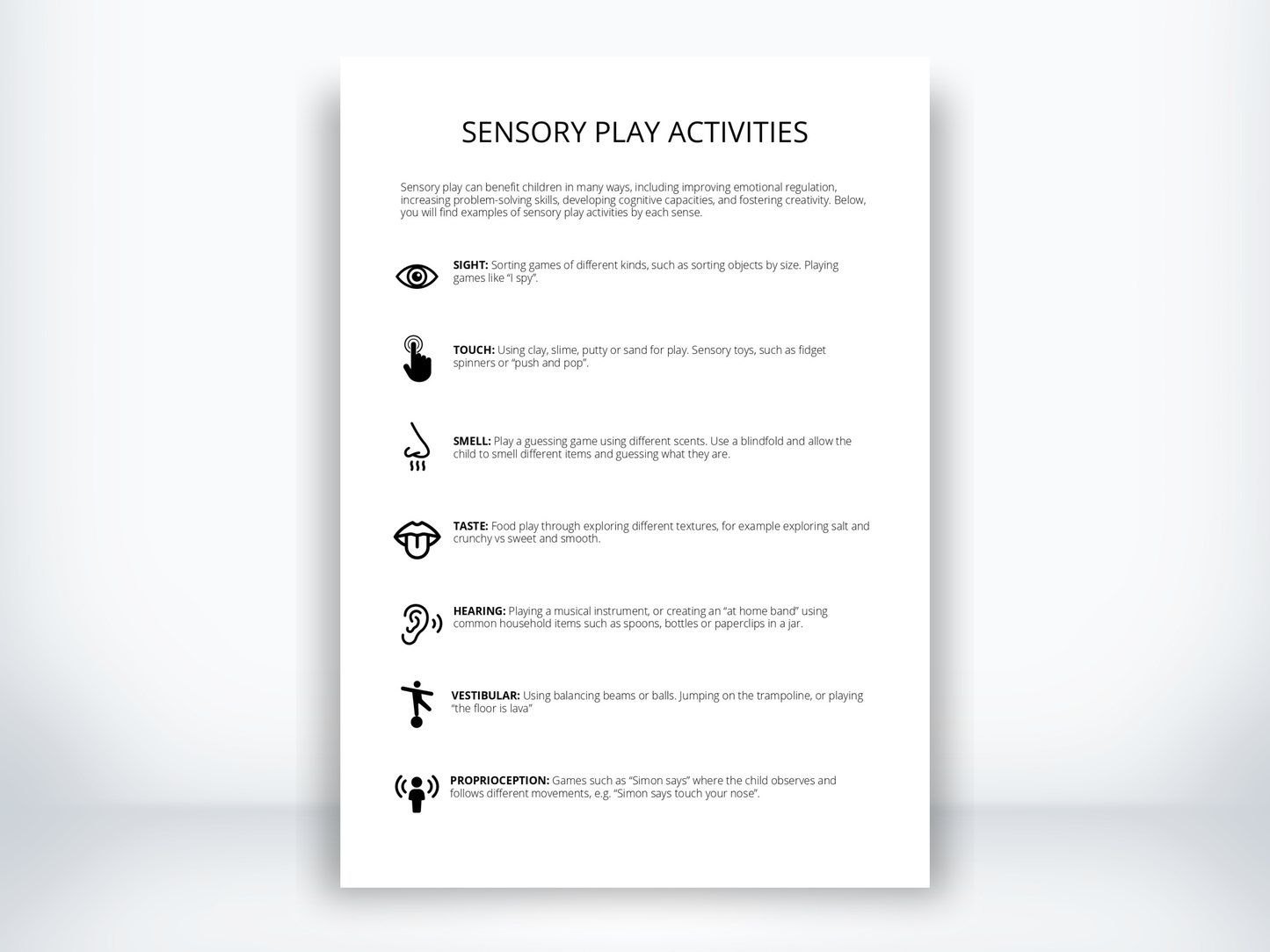 Sensory Play Activity Card PDF