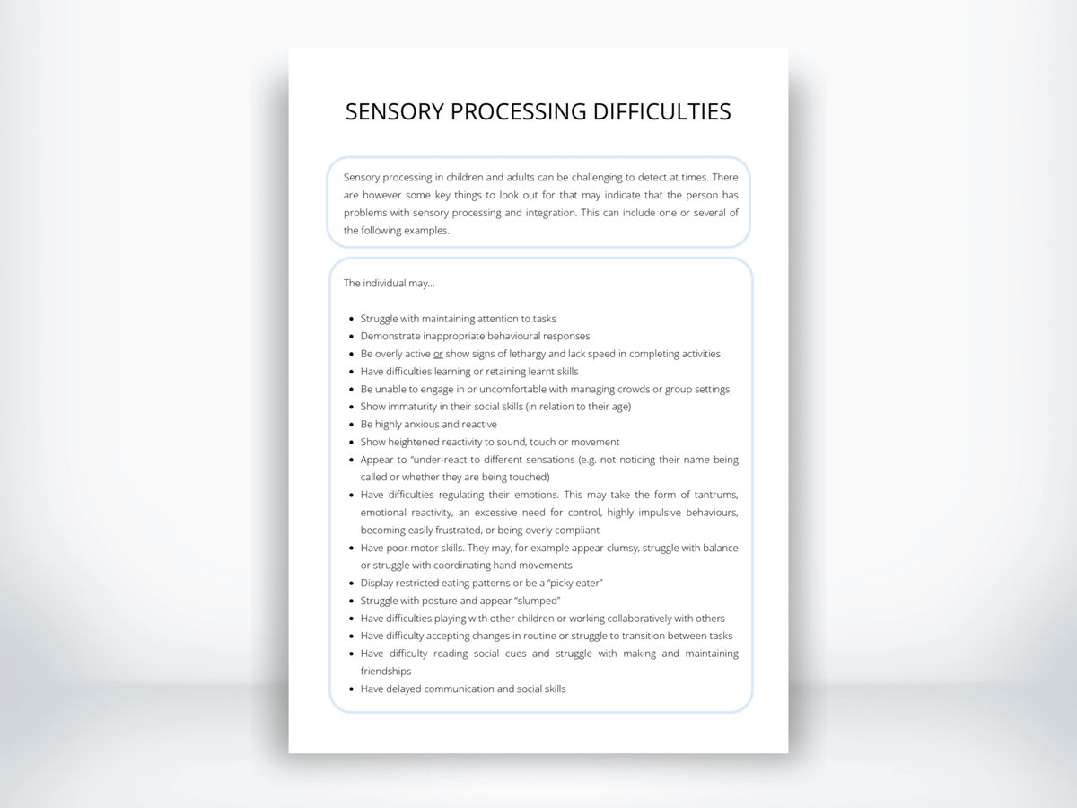 Sensory Processing Difficulties Worksheet PDF - My Thriving Mind