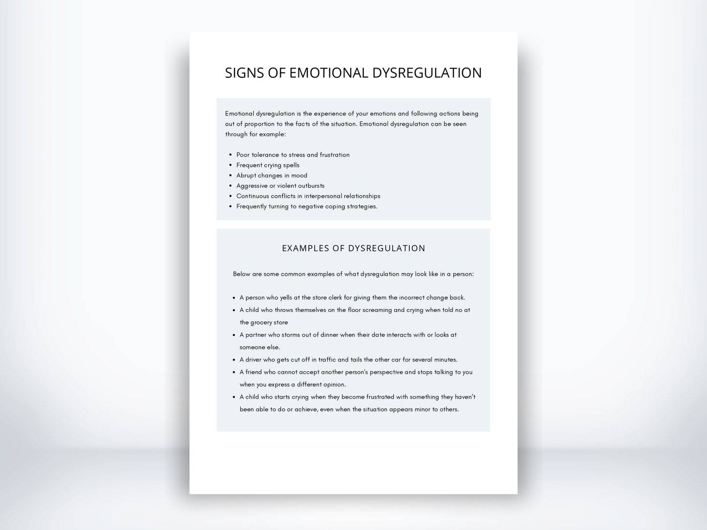 Signs Of Emotional Dysregulation Worksheet PDF