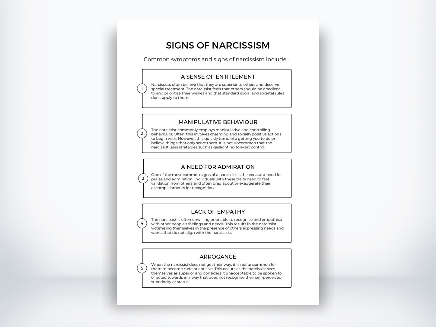 Signs Of Narcissism Handout PDF