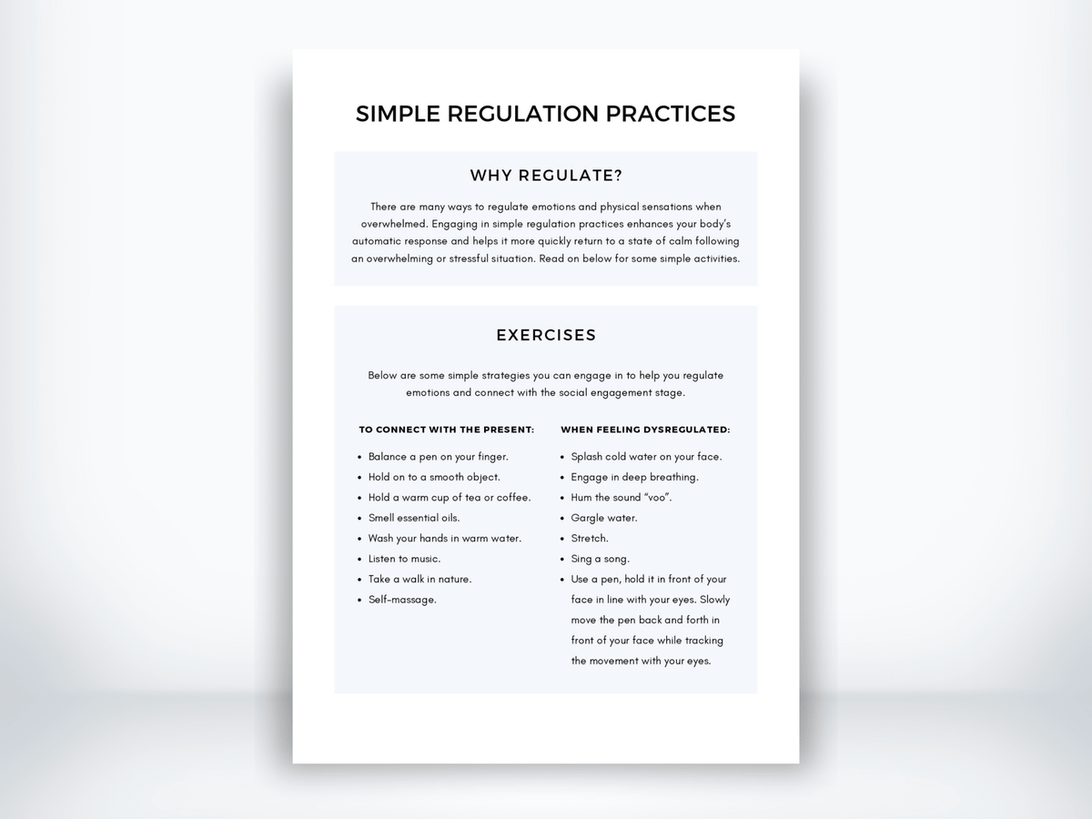 Simple Regulation Practices Worksheet PDF - My Thriving Mind