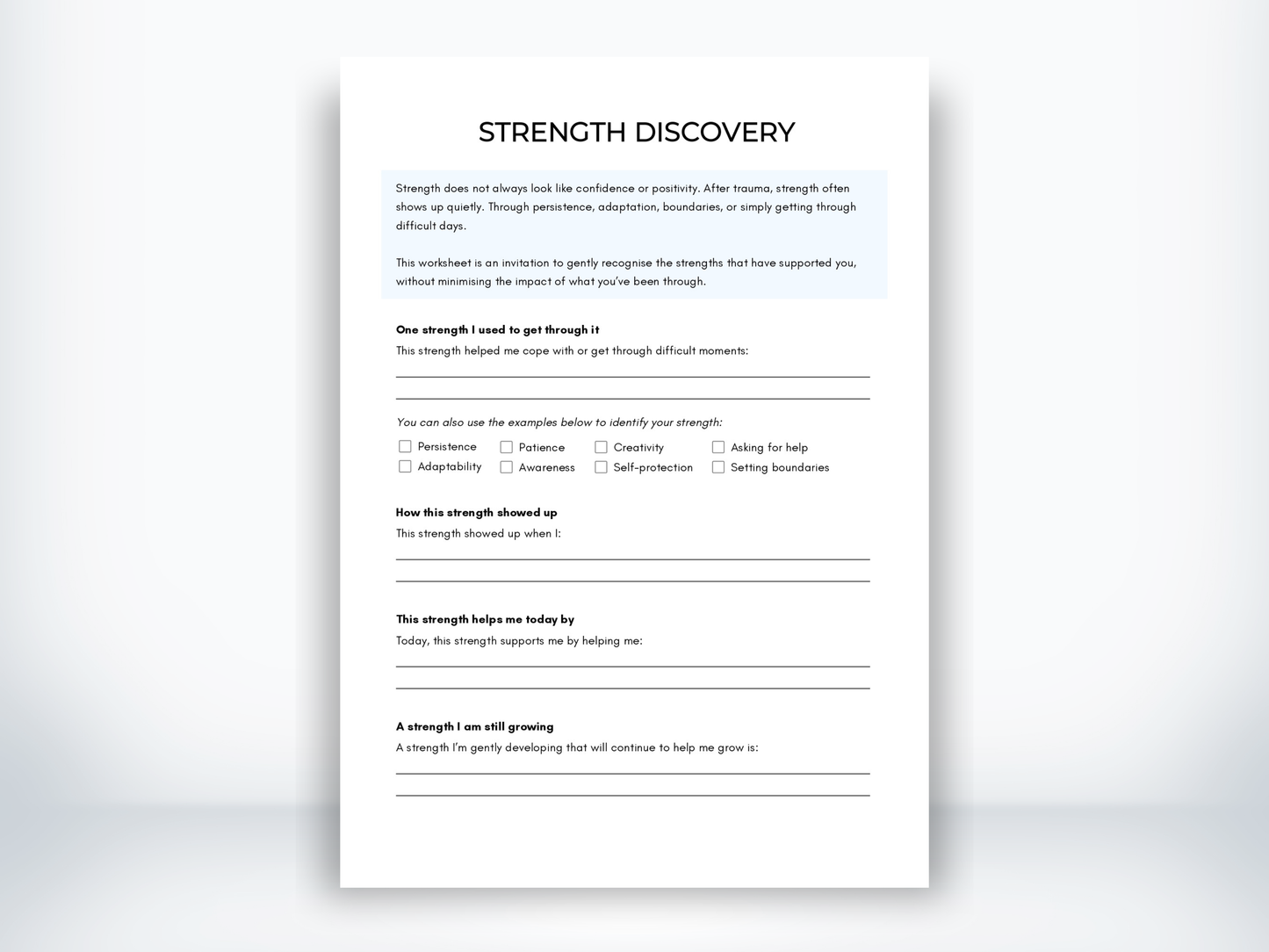 Strength Discover Worksheet PDF
