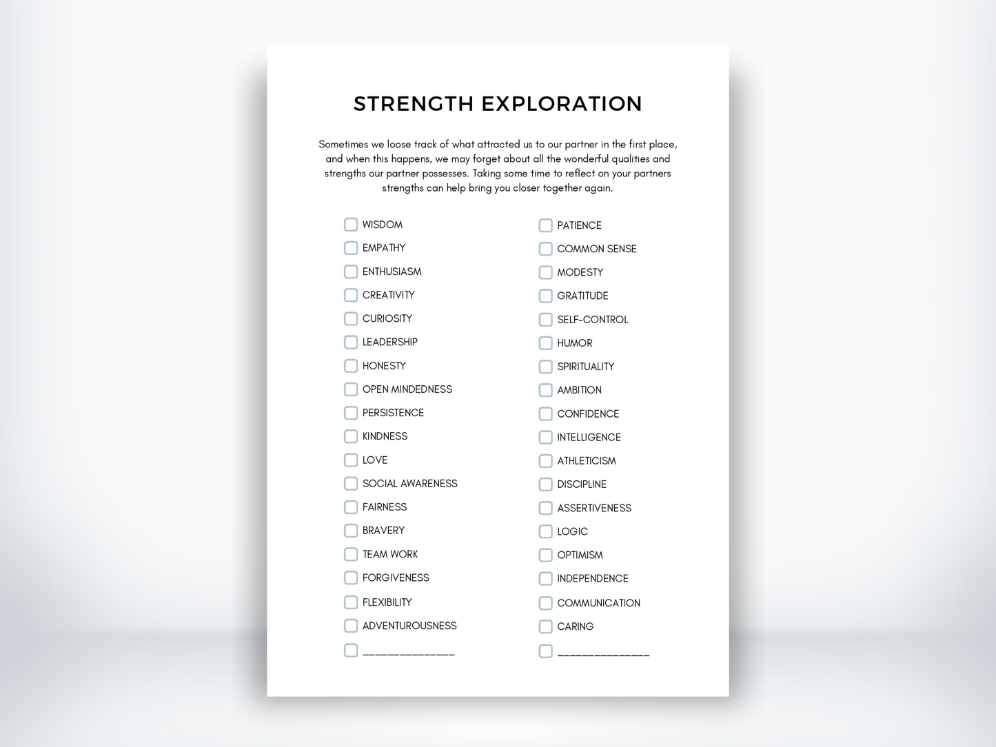 Strength Exploration Worksheet PDF