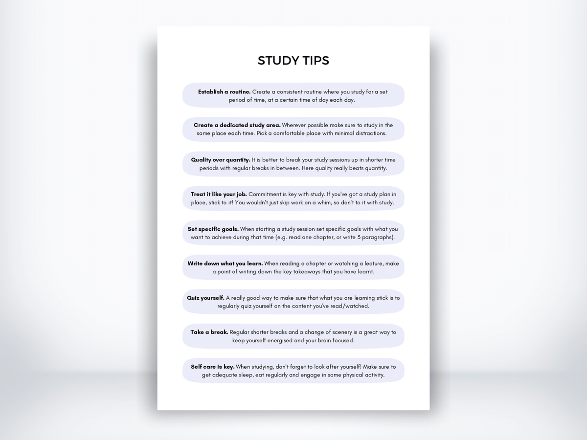 Study Tips Worksheets PDF - My Thriving Mind
