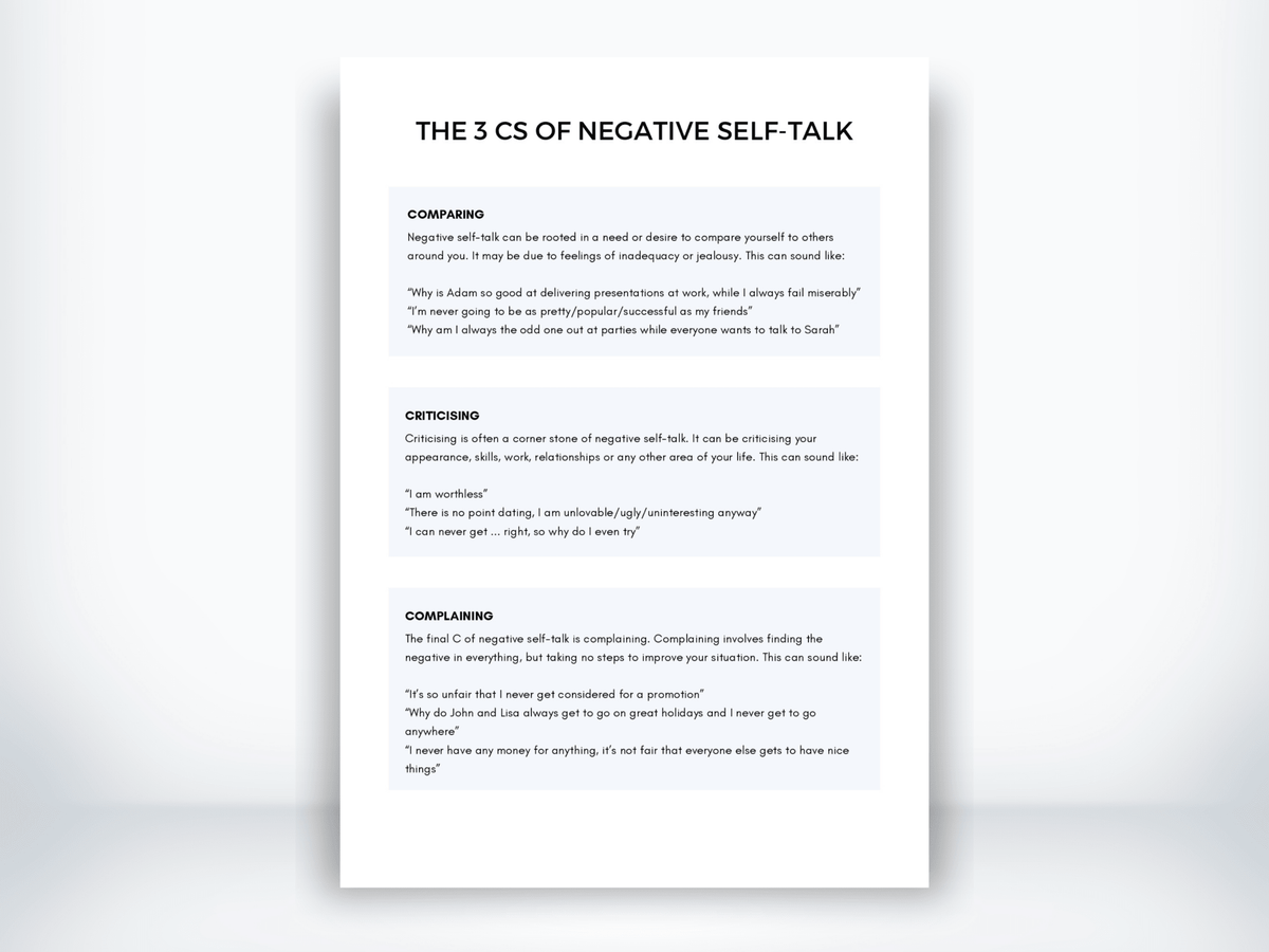 The 3 Cs Of Negative Self-Talk Worksheet PDF - My Thriving Mind
