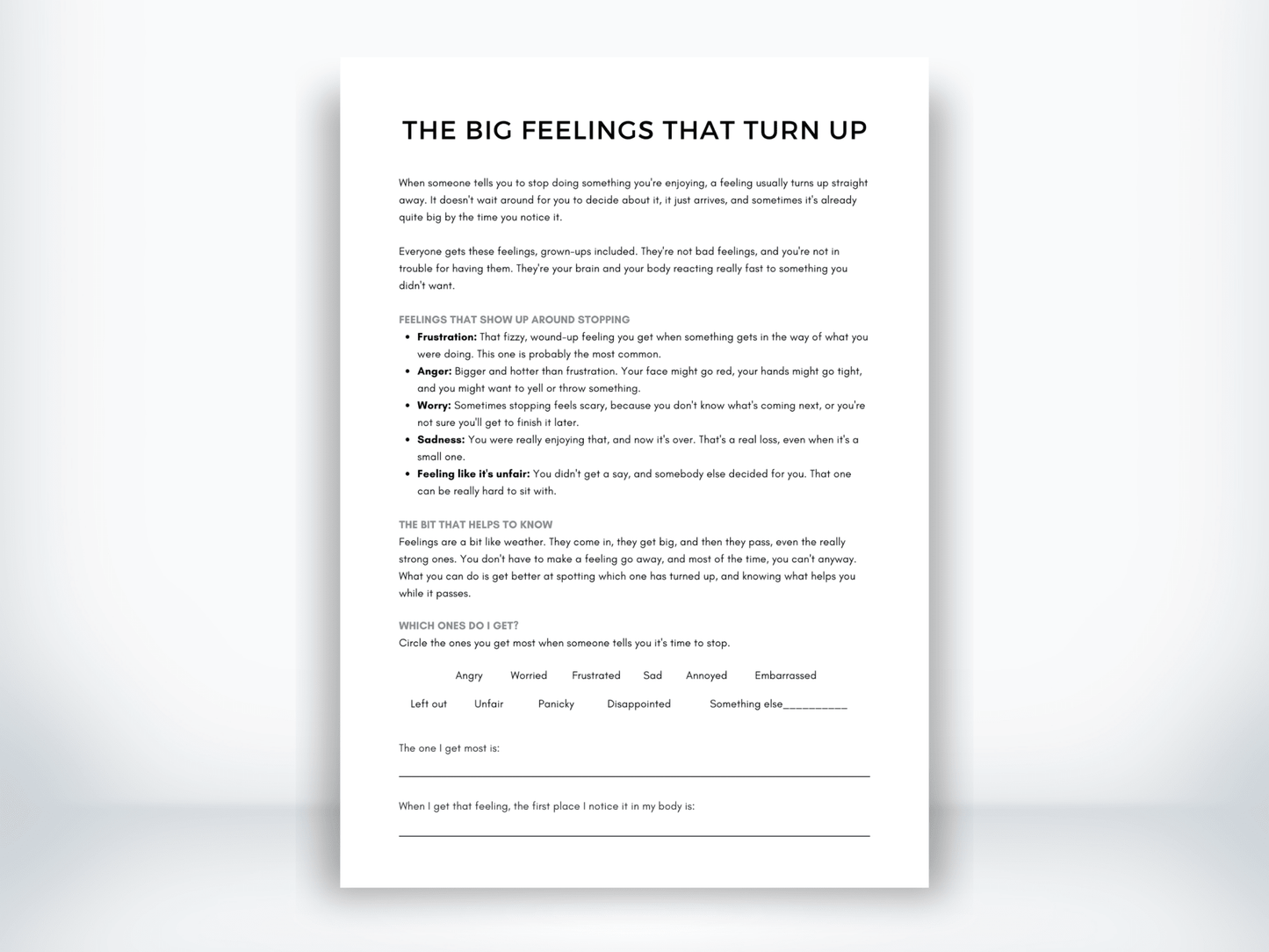 The Big Feelings That Turn Up PDF - My Thriving Mind