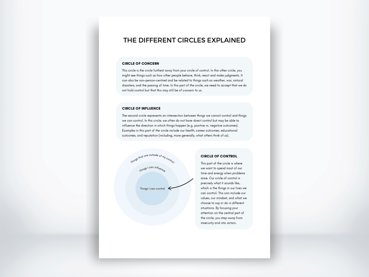 The Different Circles Explained - Circle of Control PDF - My Thriving Mind
