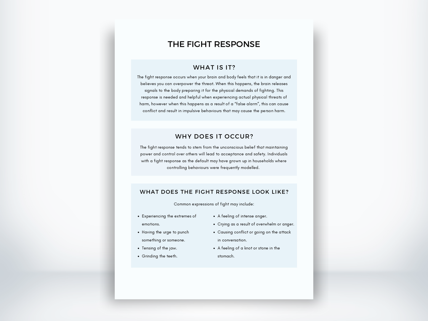 The Fight Response Handout PDF
