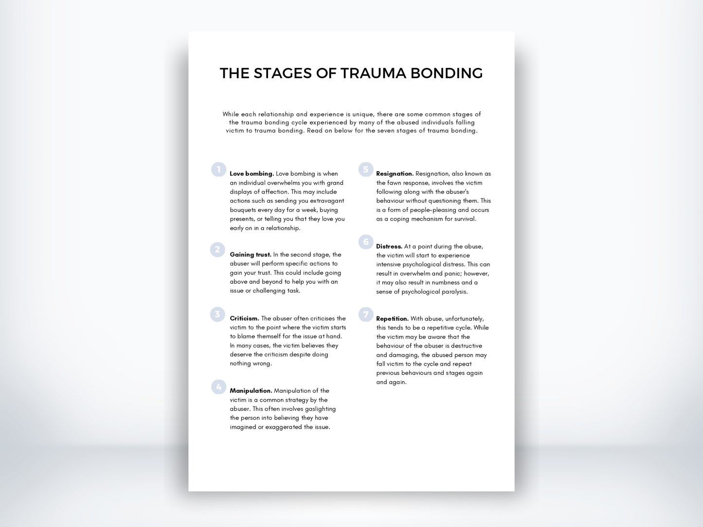 The Stages Of Trauma Bonding Handout PDF