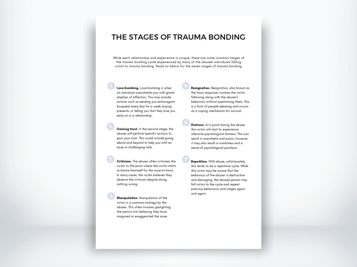 The Stages Of Trauma Bonding Handout PDF - My Thriving Mind