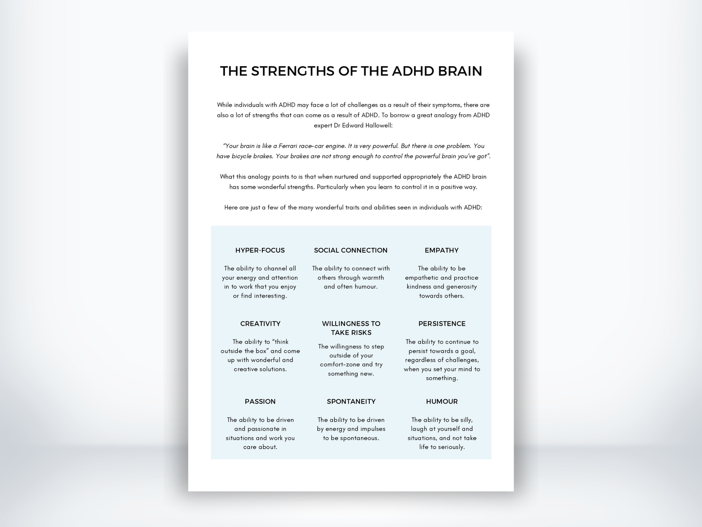 The Strengths Of The ADHD Brain Handout PDF