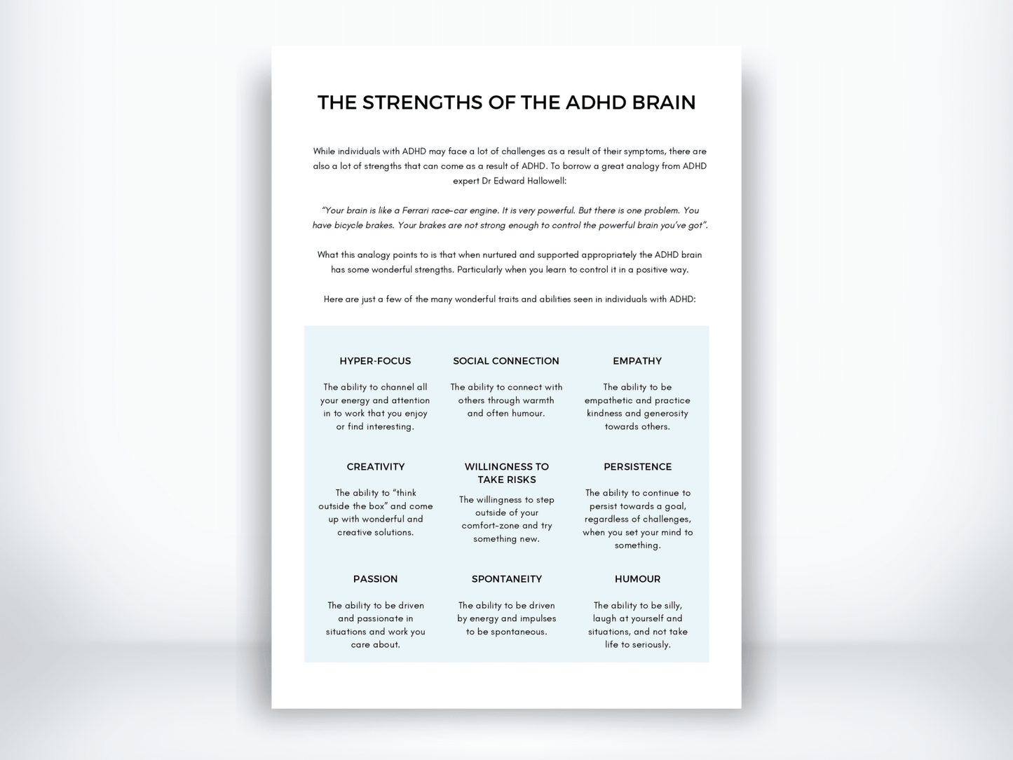 The Strengths Of The ADHD Brain Handout PDF - My Thriving Mind