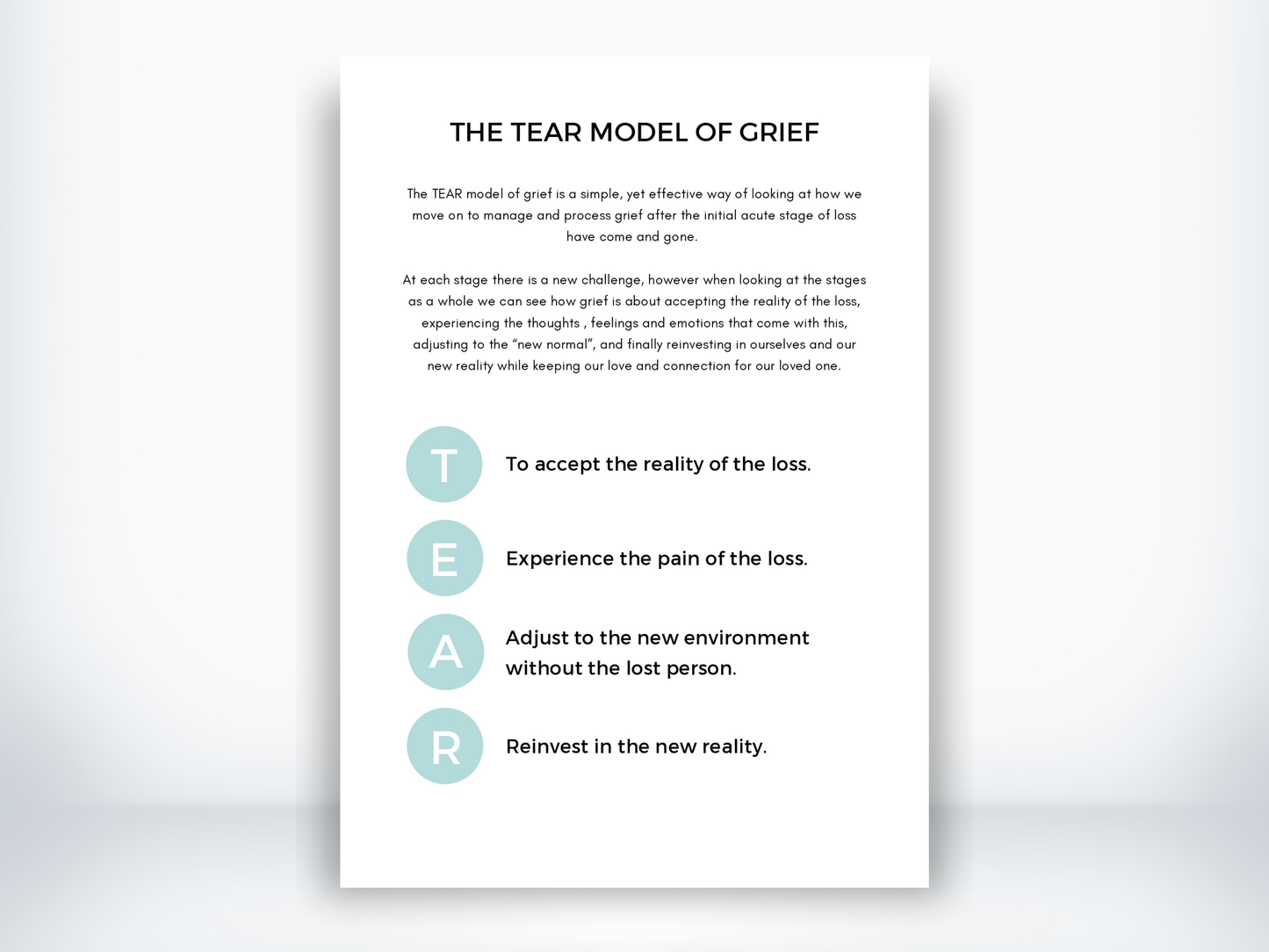 The Tear Model Of Grief Worksheet PDF