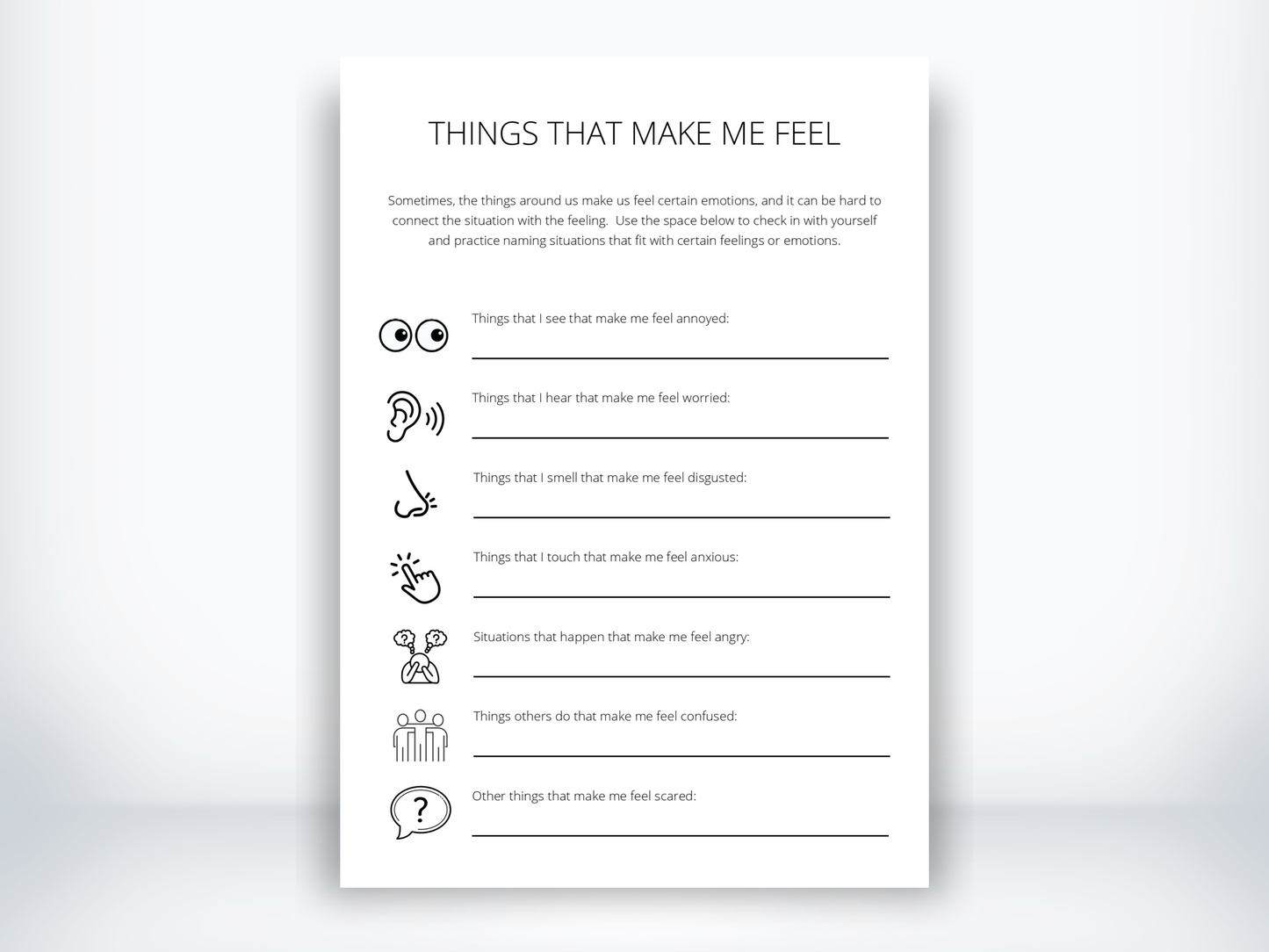 Things That Make Me Feel Worksheet PDF