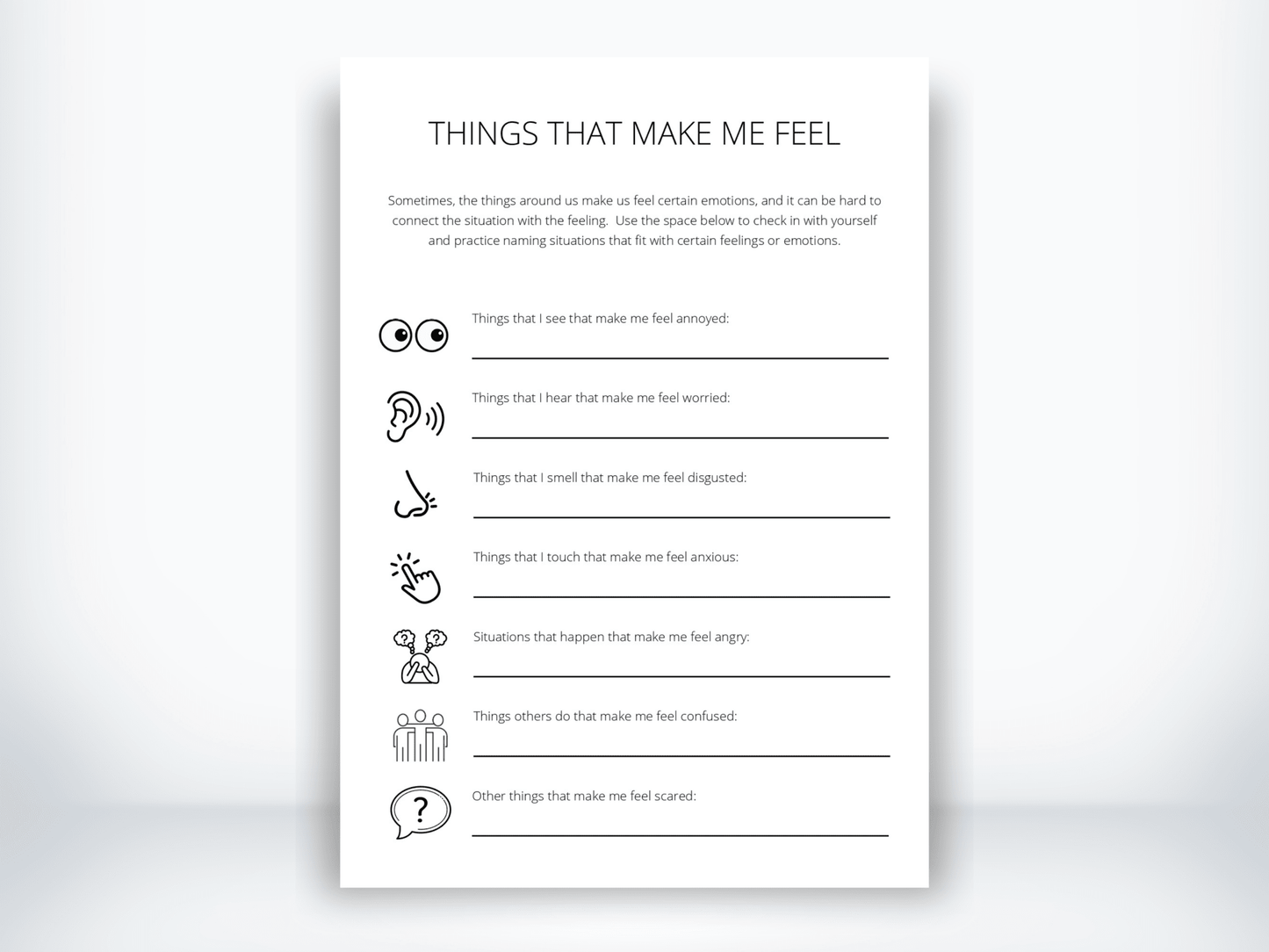 Things That Make Me Feel Worksheet PDF - My Thriving Mind