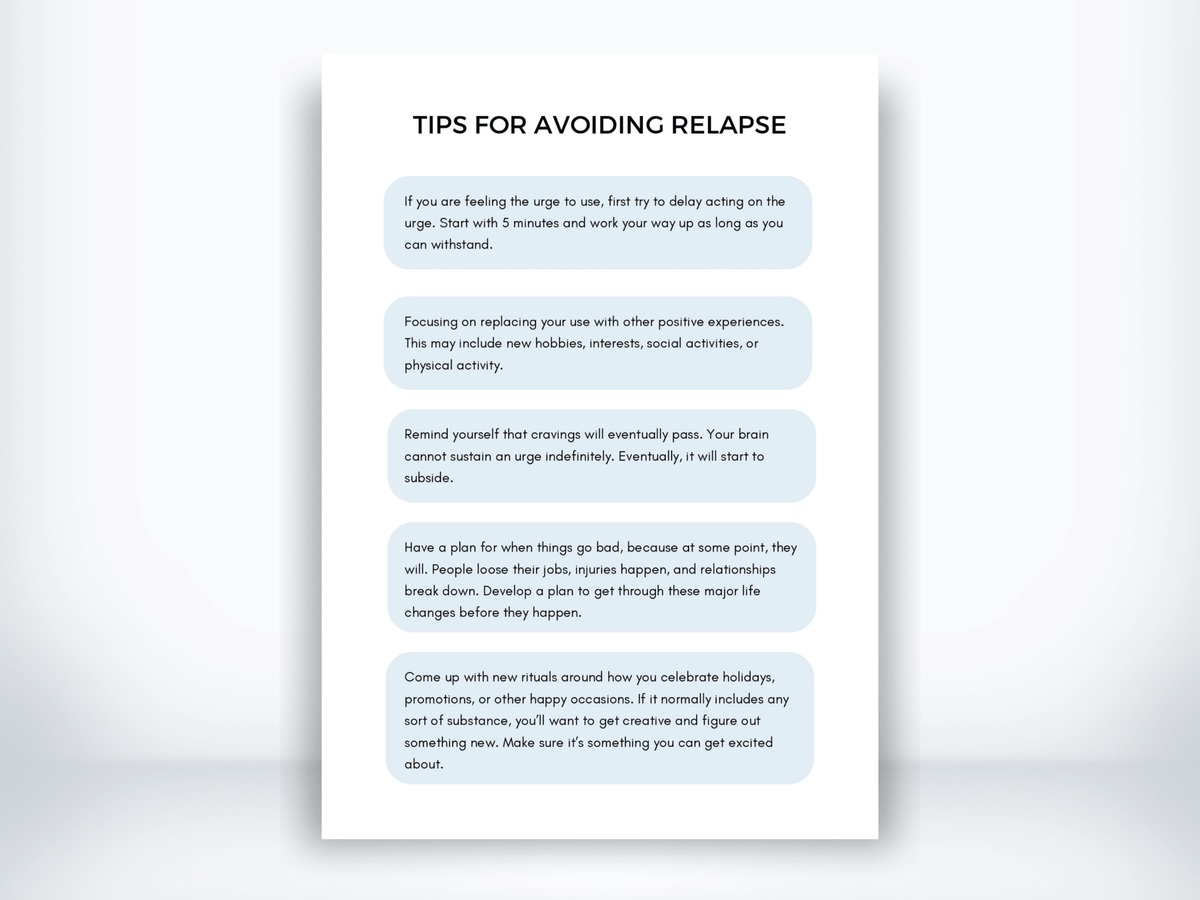 Tips For Avoiding Relapse Worksheet PDF - My Thriving Mind