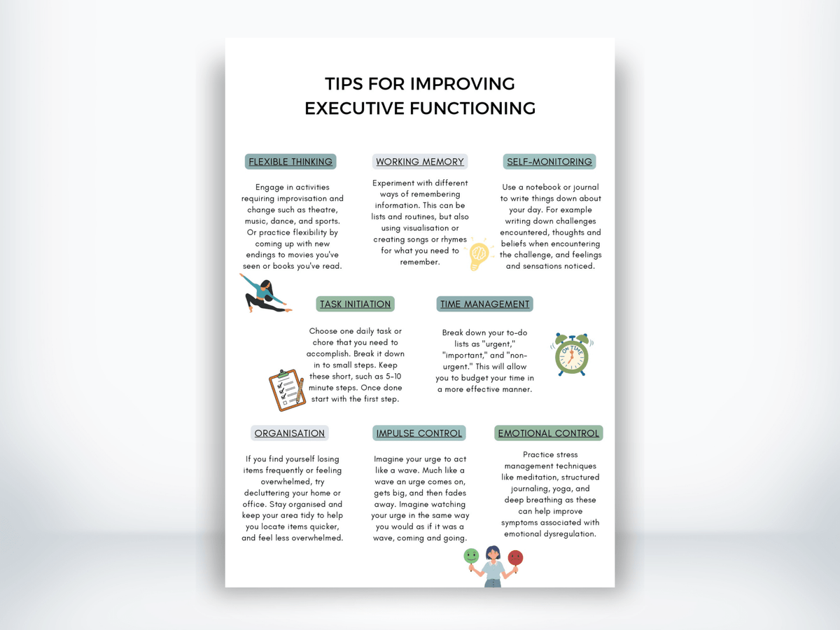 Tips For Improving Executive Functioning Worksheet PDF - My Thriving Mind