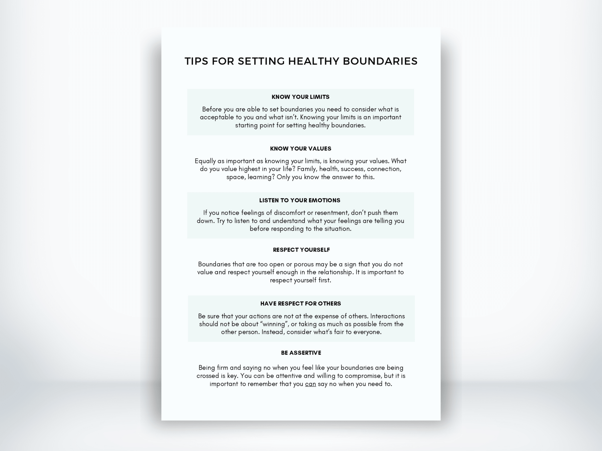 Tips for Setting Healthy Boundaries Worksheet (PDF) | My Thriving Mind