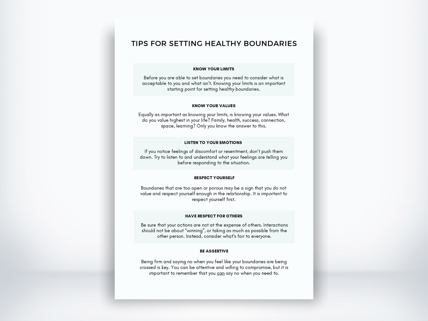 Tips for Setting Healthy Boundaries Worksheet PDF