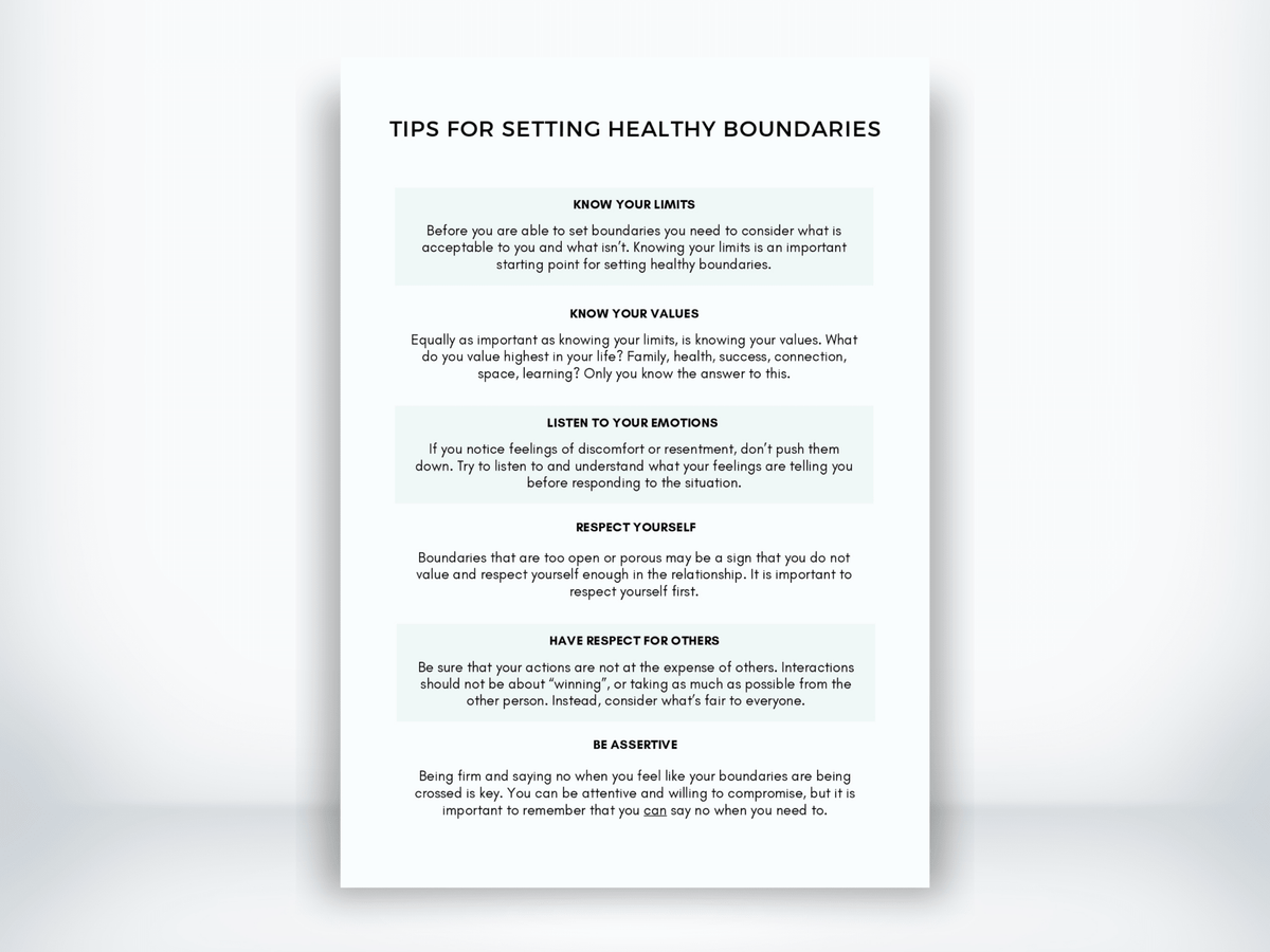 Tips for Setting Healthy Boundaries Worksheet PDF - My Thriving Mind