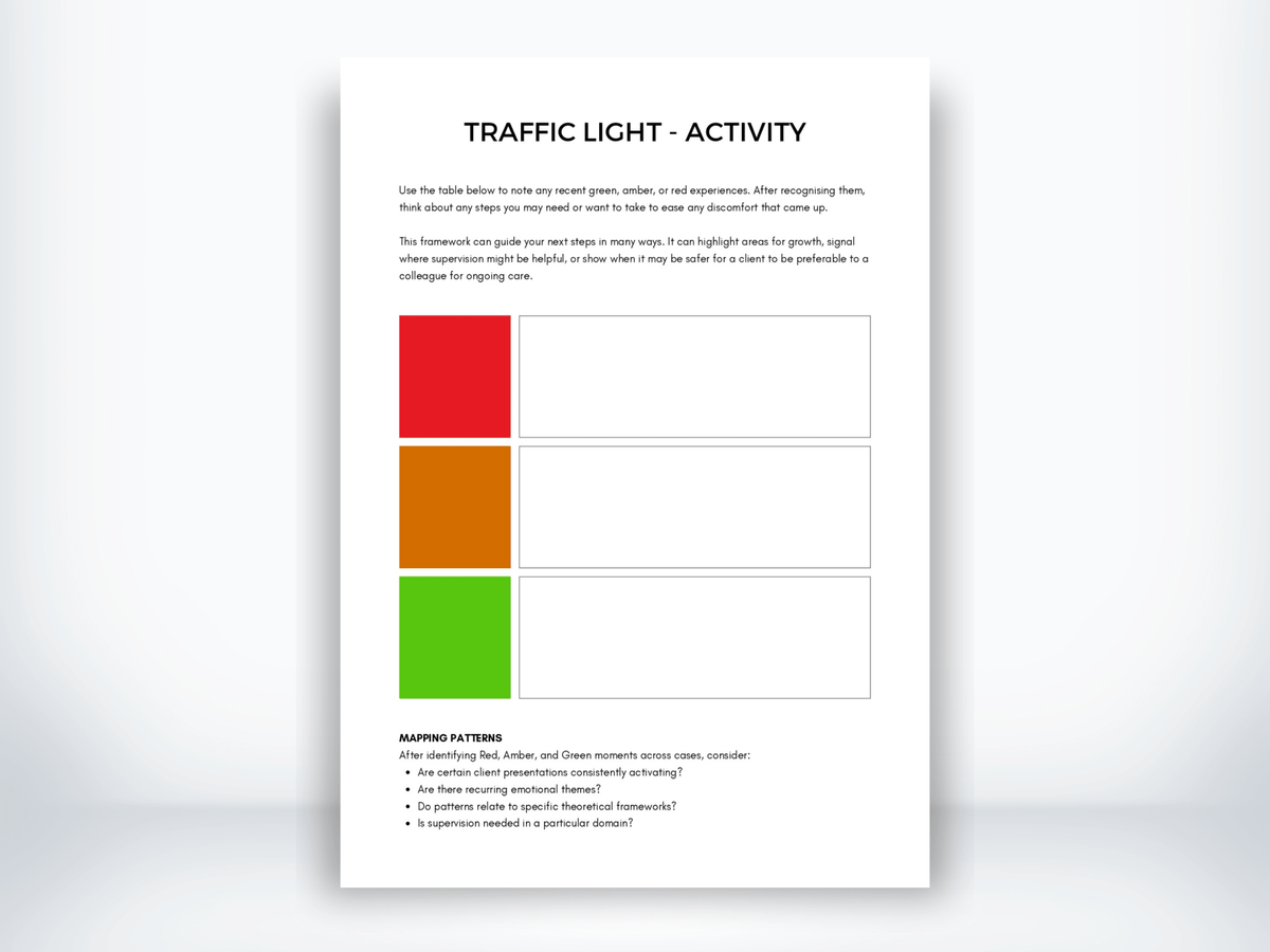 Traffic Light Activity - Reflective Practice for Mental Health Clinicians PDF - My Thriving Mind