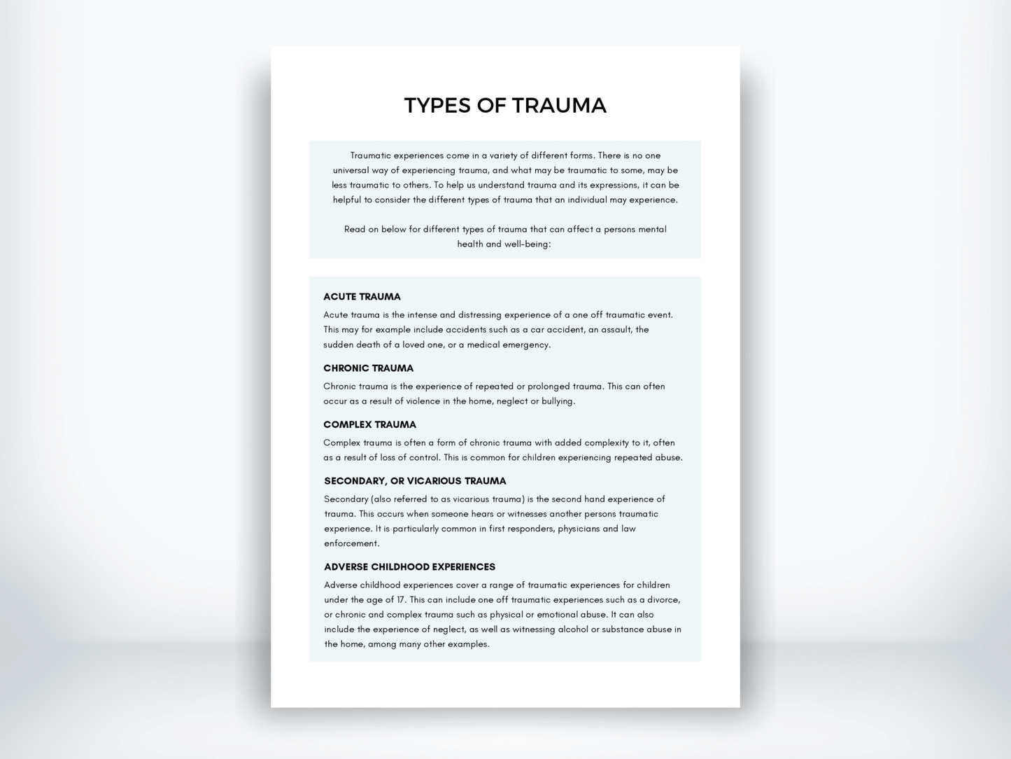 Types Of Trauma Worksheet PDF - My Thriving Mind