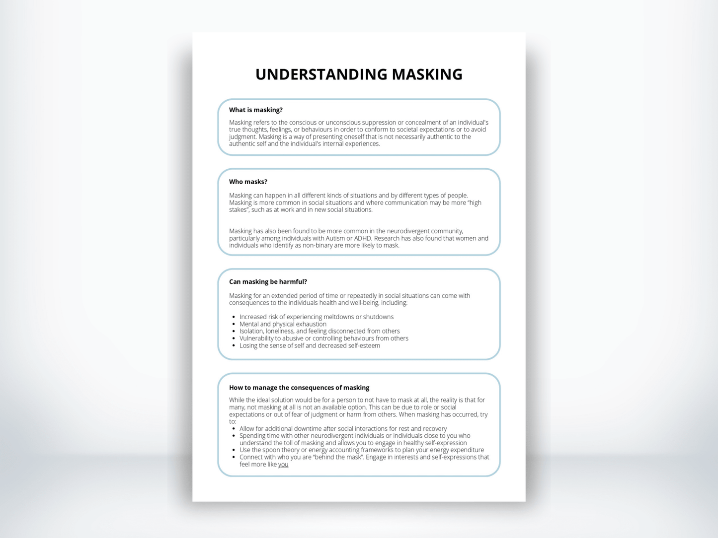 Understanding Masking Handout PDF - My Thriving Mind