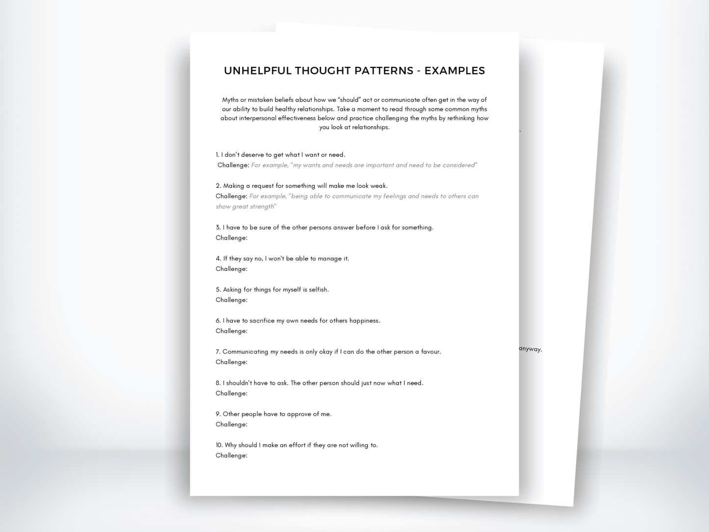 Unhelpful Thought Patterns In Relationships - Examples CBT for Couples PDF - My Thriving Mind