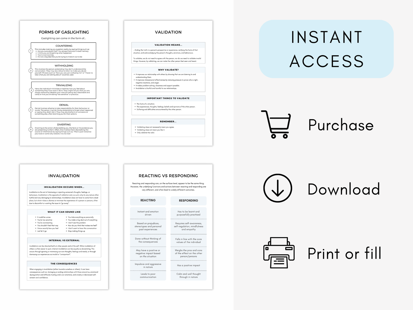 Validation vs Invalidation Worksheets