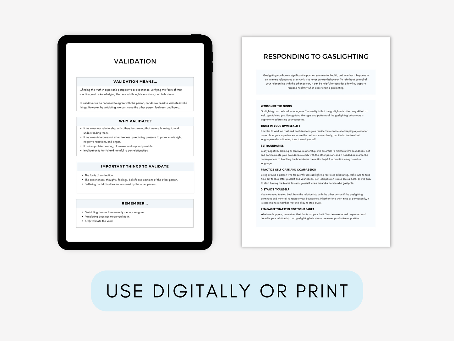 Validation vs Invalidation Worksheets