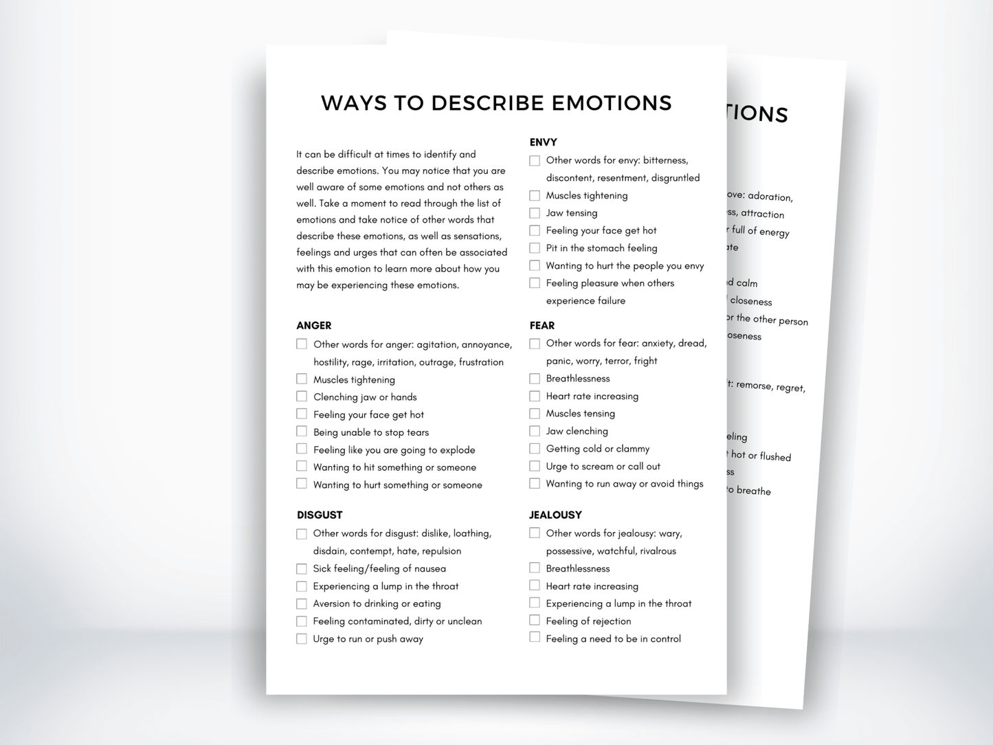 Ways To Describe Emotions Worksheet PDF - My Thriving Mind