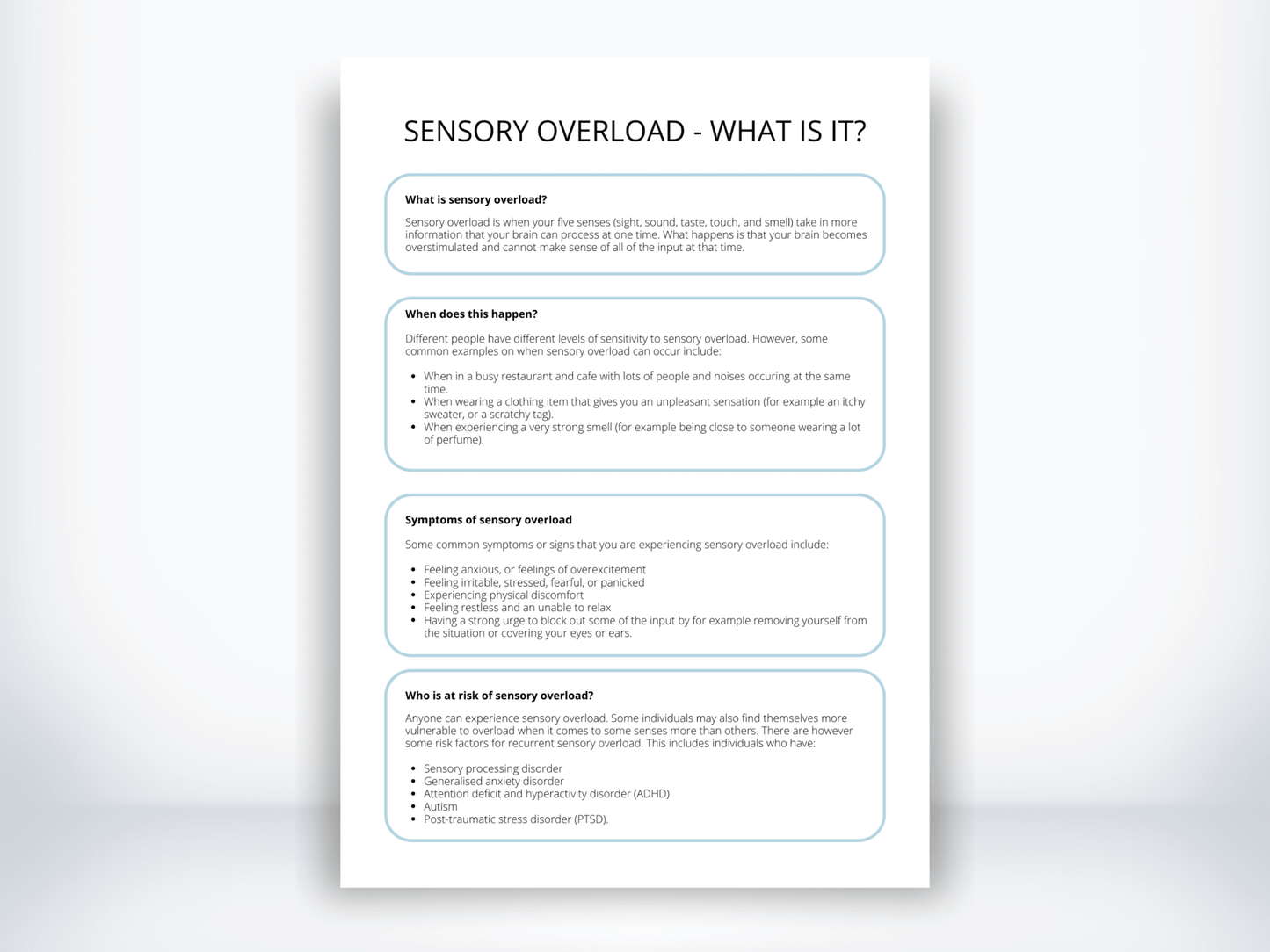 What is Sensory Overload Handout PDF - My Thriving Mind