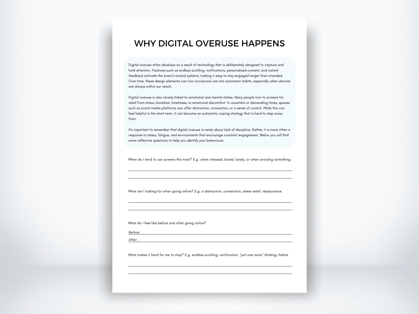 Why Digital Overuse Happens Handout PDF - My Thriving Mind