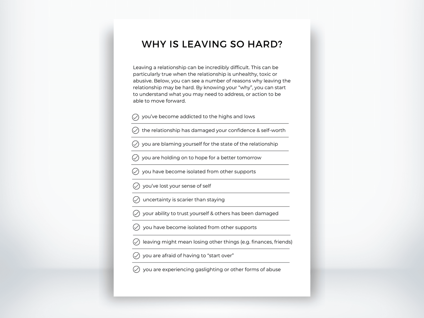 Why Is Leaving a Relationship So Hard Handout PDF - My Thriving Mind