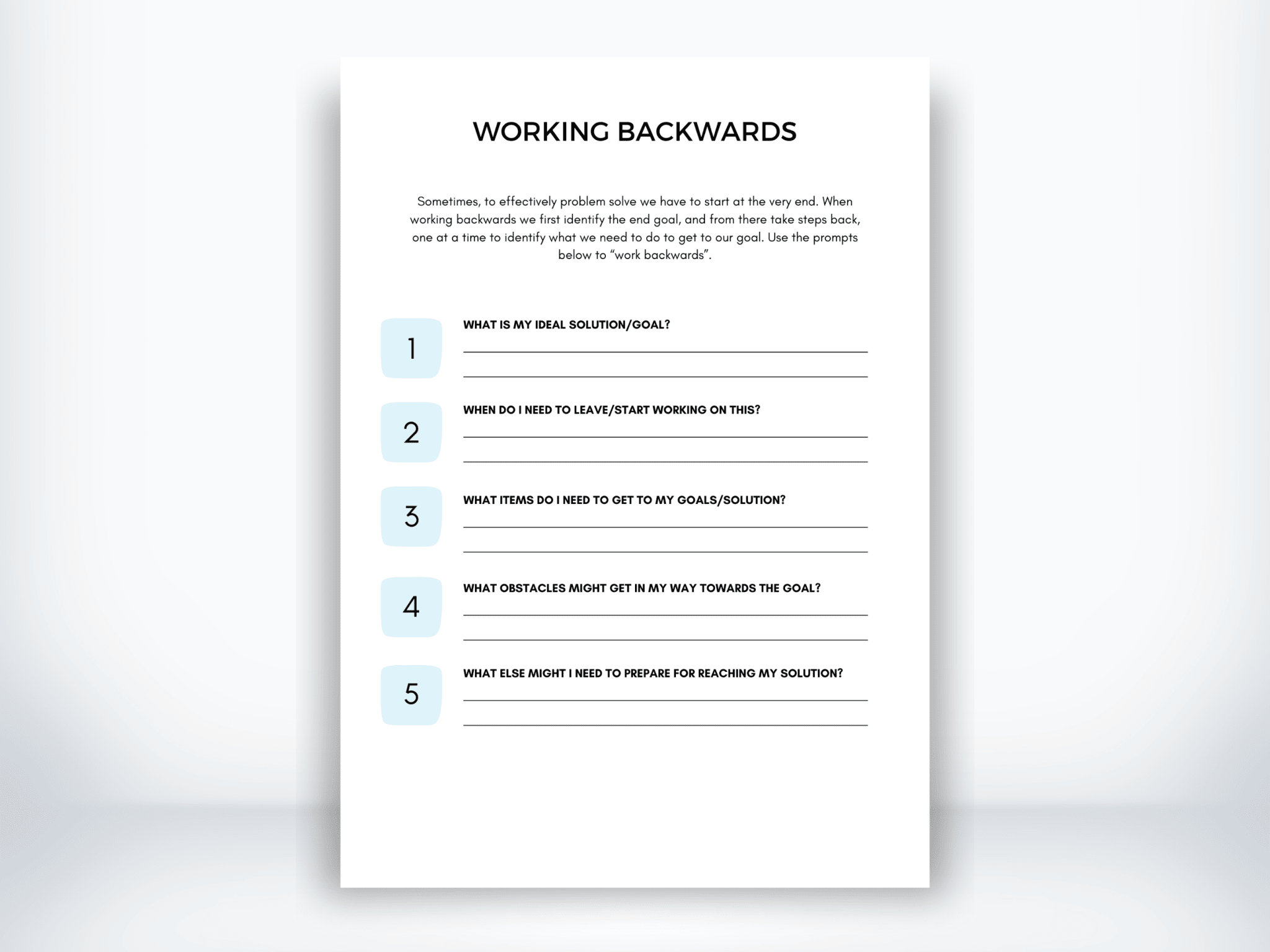 Working Backwards When Problem Solving Worksheet | My Thriving Mind