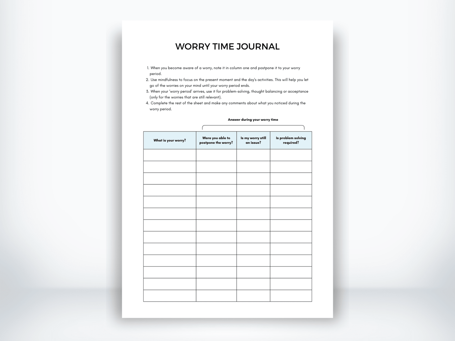 Worry Time Journal PDF - My Thriving Mind