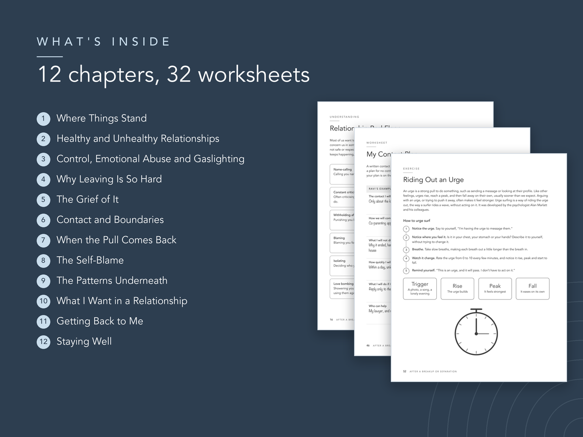 Chapter list and sample pages from the After a Breakup or Separation workbook