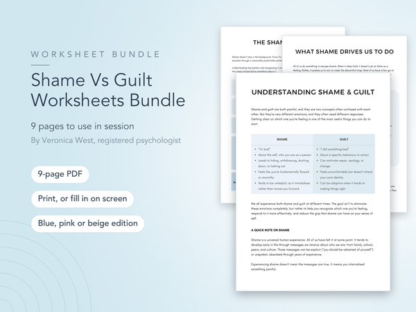 Shame Vs Guilt Worksheets Bundle