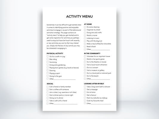 Activity Menu for Managing Overwhelm PDF