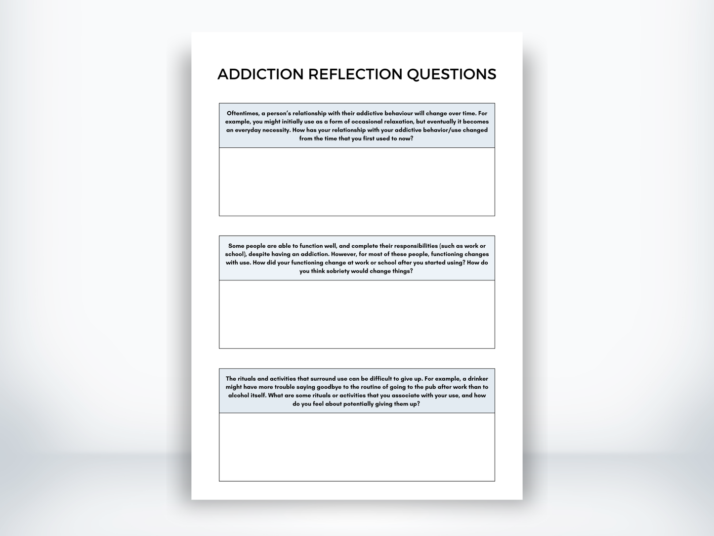 Addiction Reflection Questions PDF