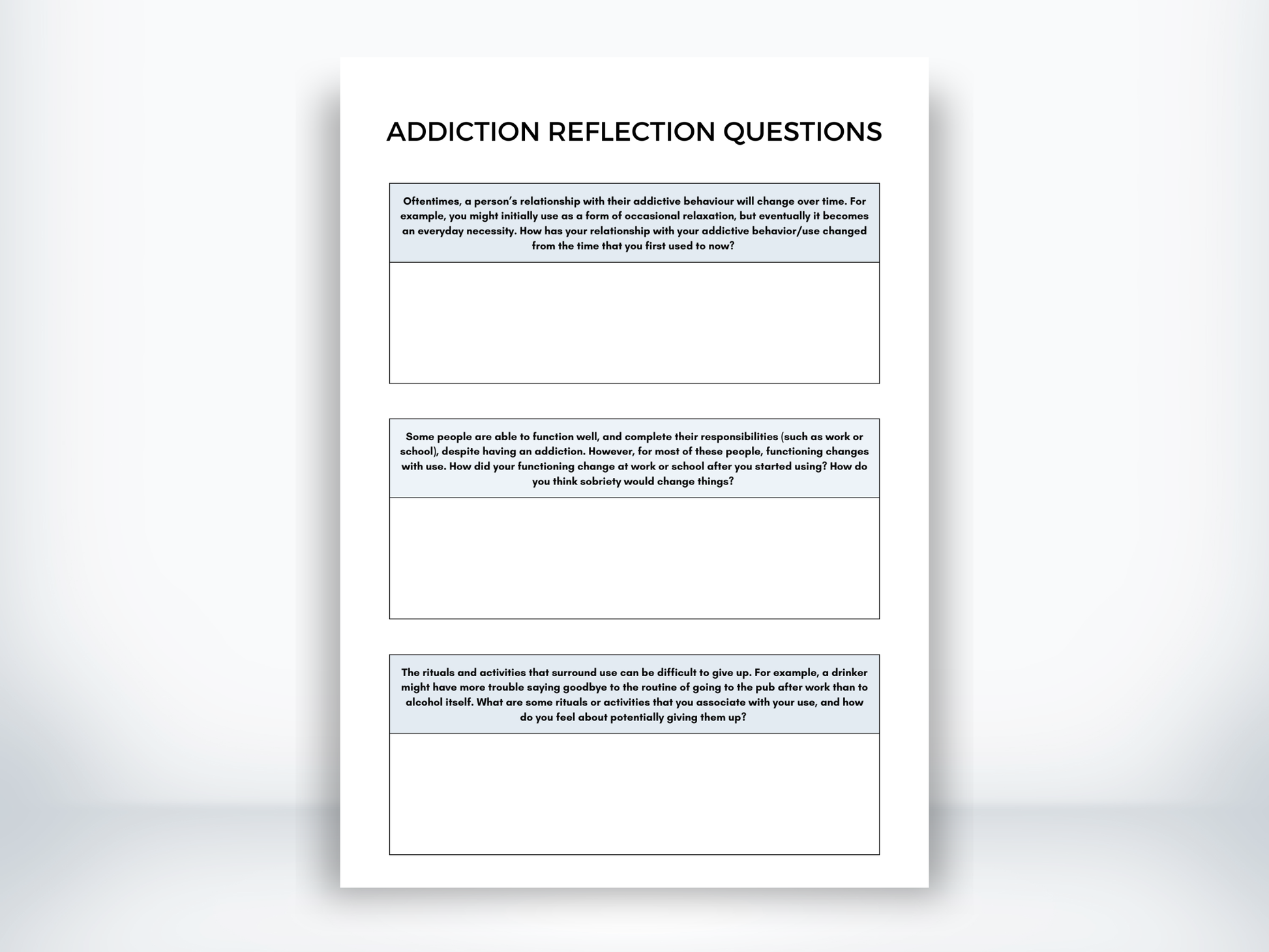 Addiction Reflection Questions PDF