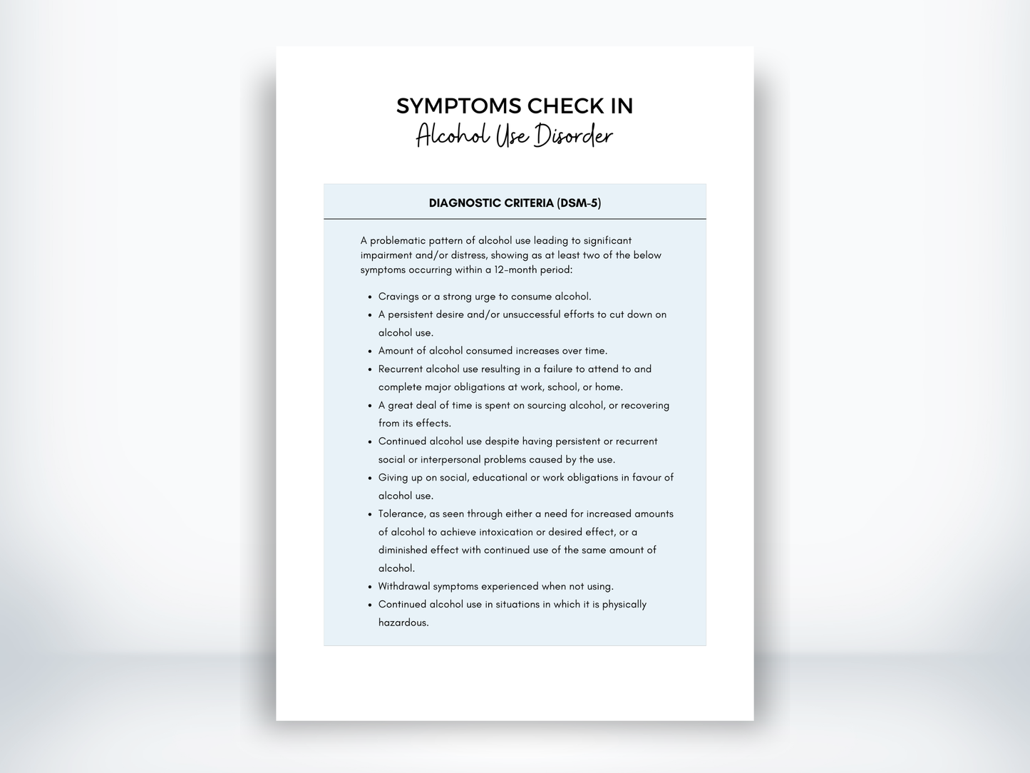 Alcohol Use Disorder Symptoms PDF