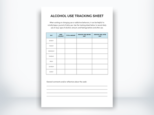 Alcohol Use Tracking Sheet PDF