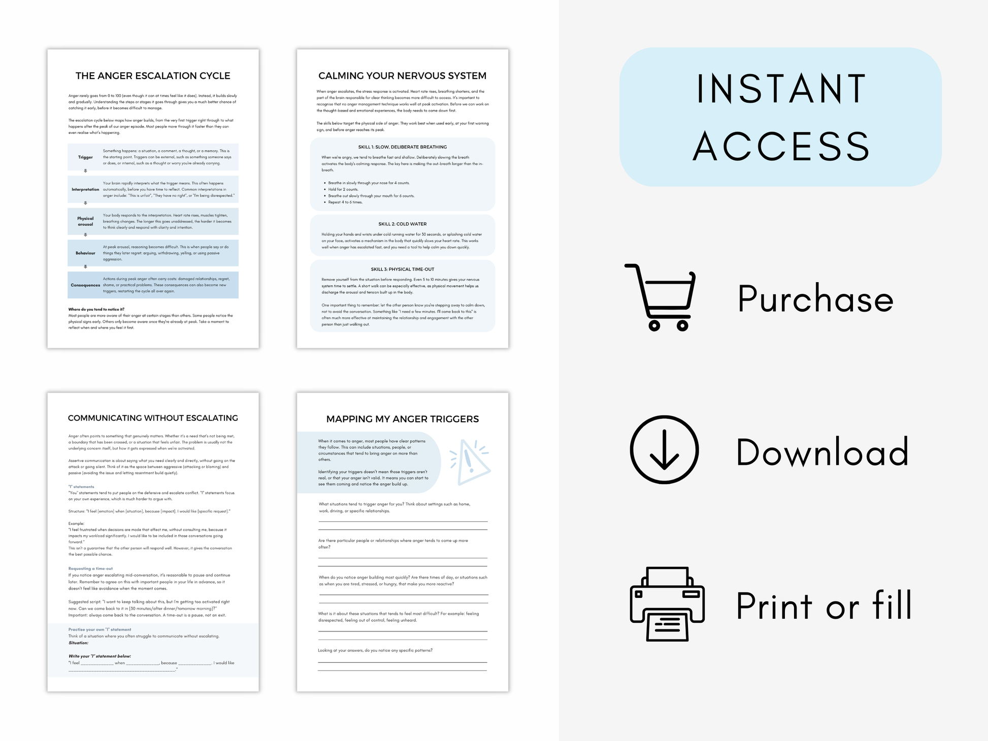 Anger Management Worksheets Bundle