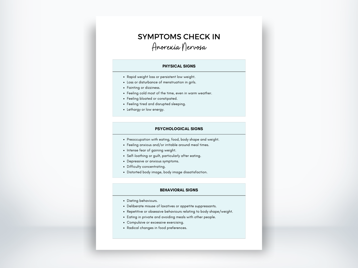 Anorexia Nervosa Symptoms PDF