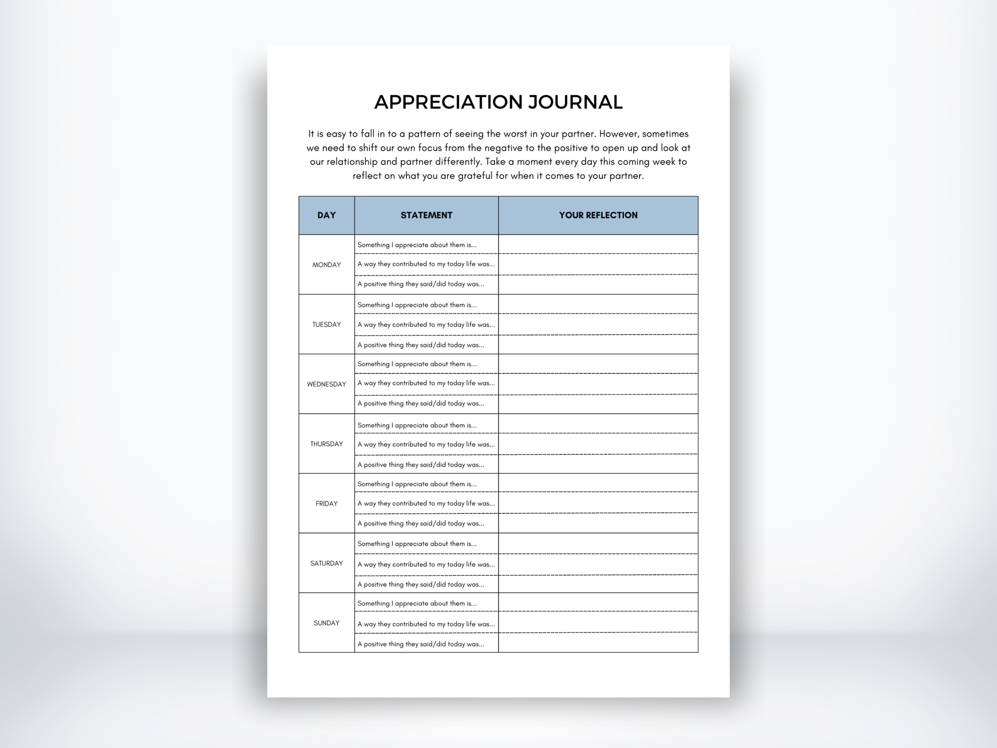 Appreciation Journal for Couples PDF