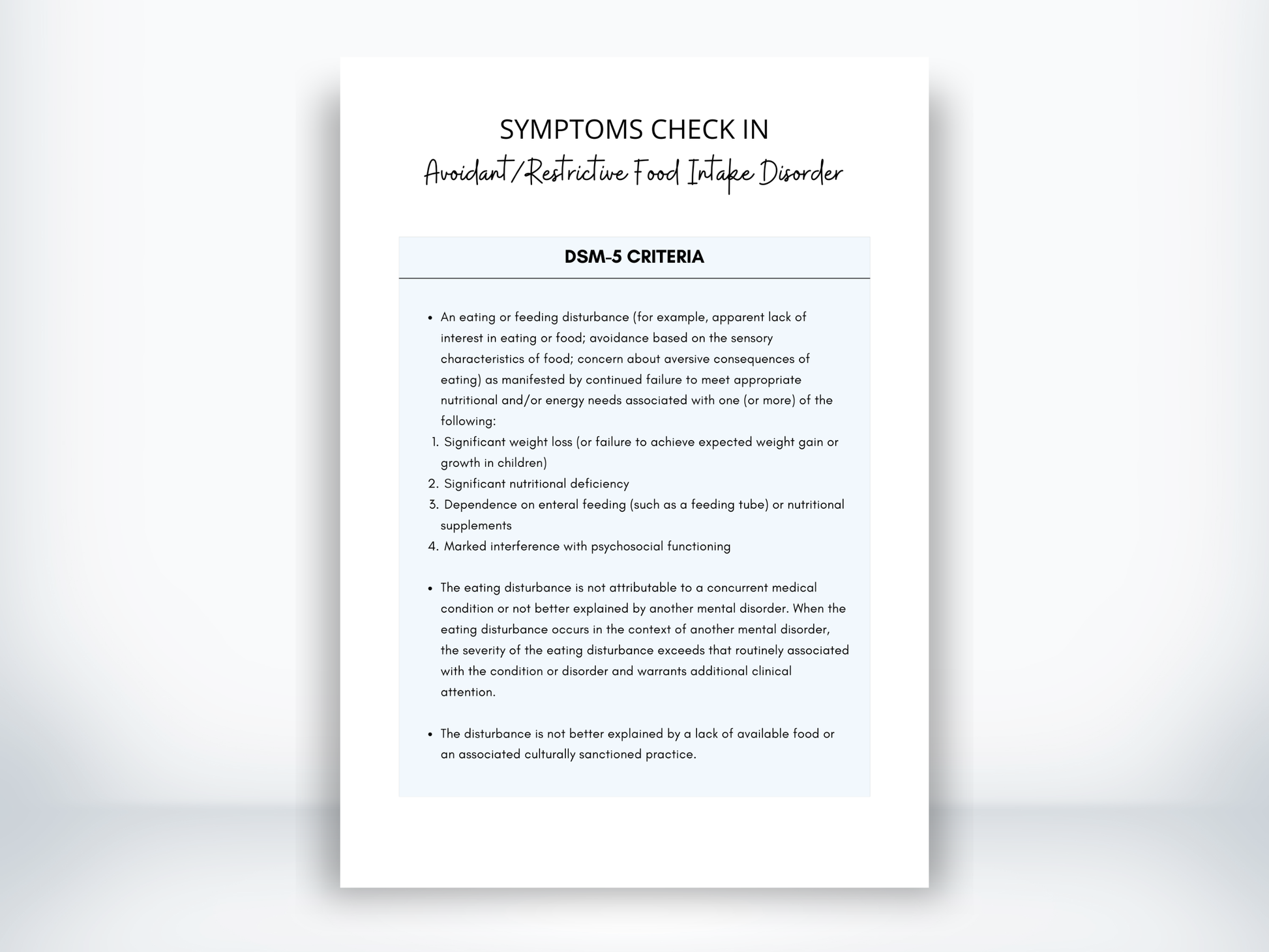 Avoidant Restrictive Food Intake Disorder Symptoms PDF