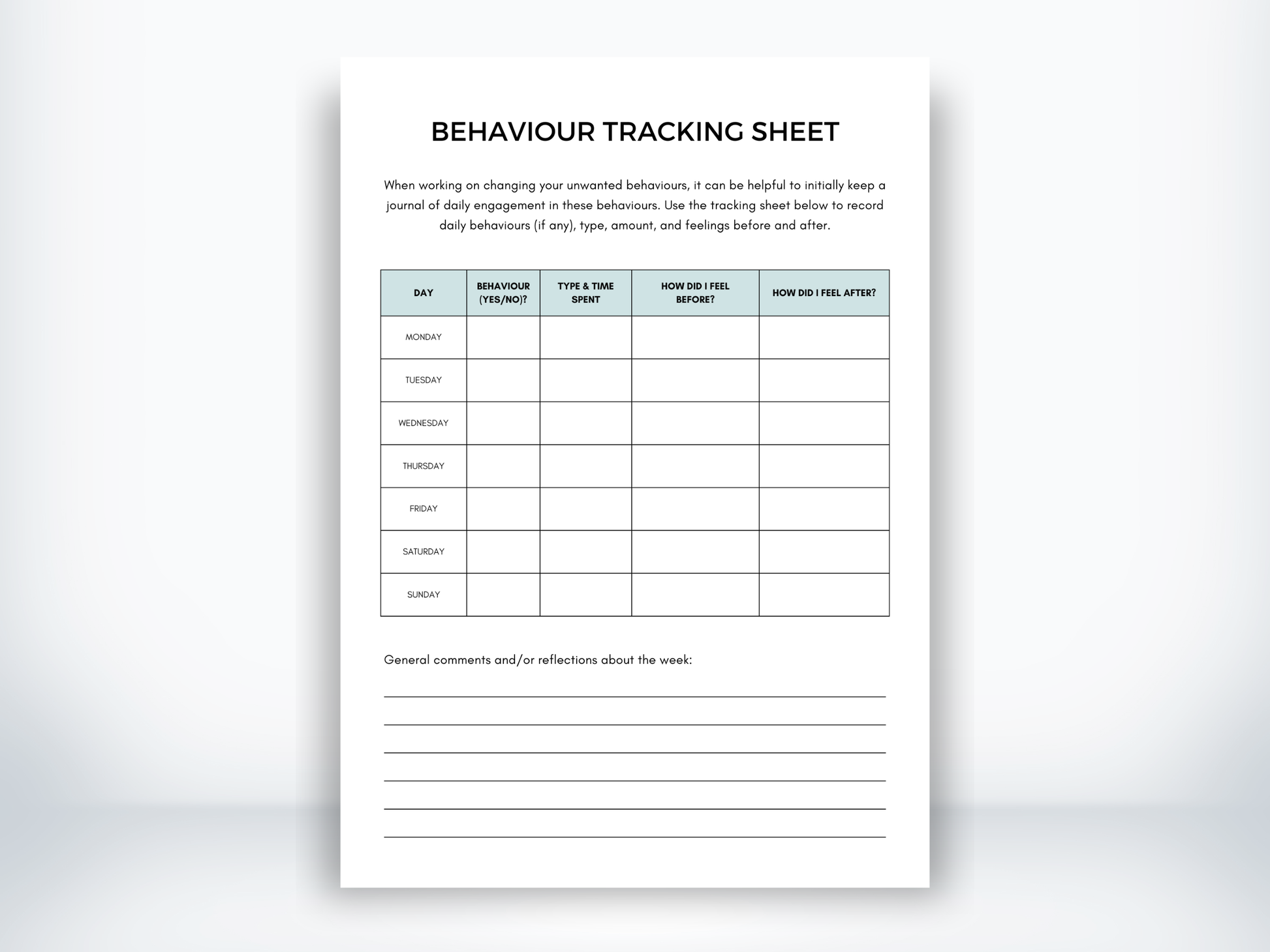 Behaviour Tracking Sheet PDF